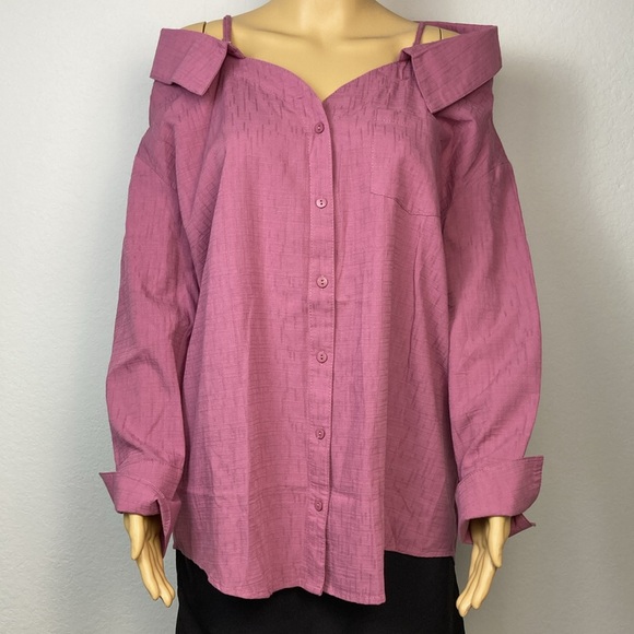 100% Cotton Off The Shoulder Button Down Oversized Stylish Shirt - Picture 2 of 10
